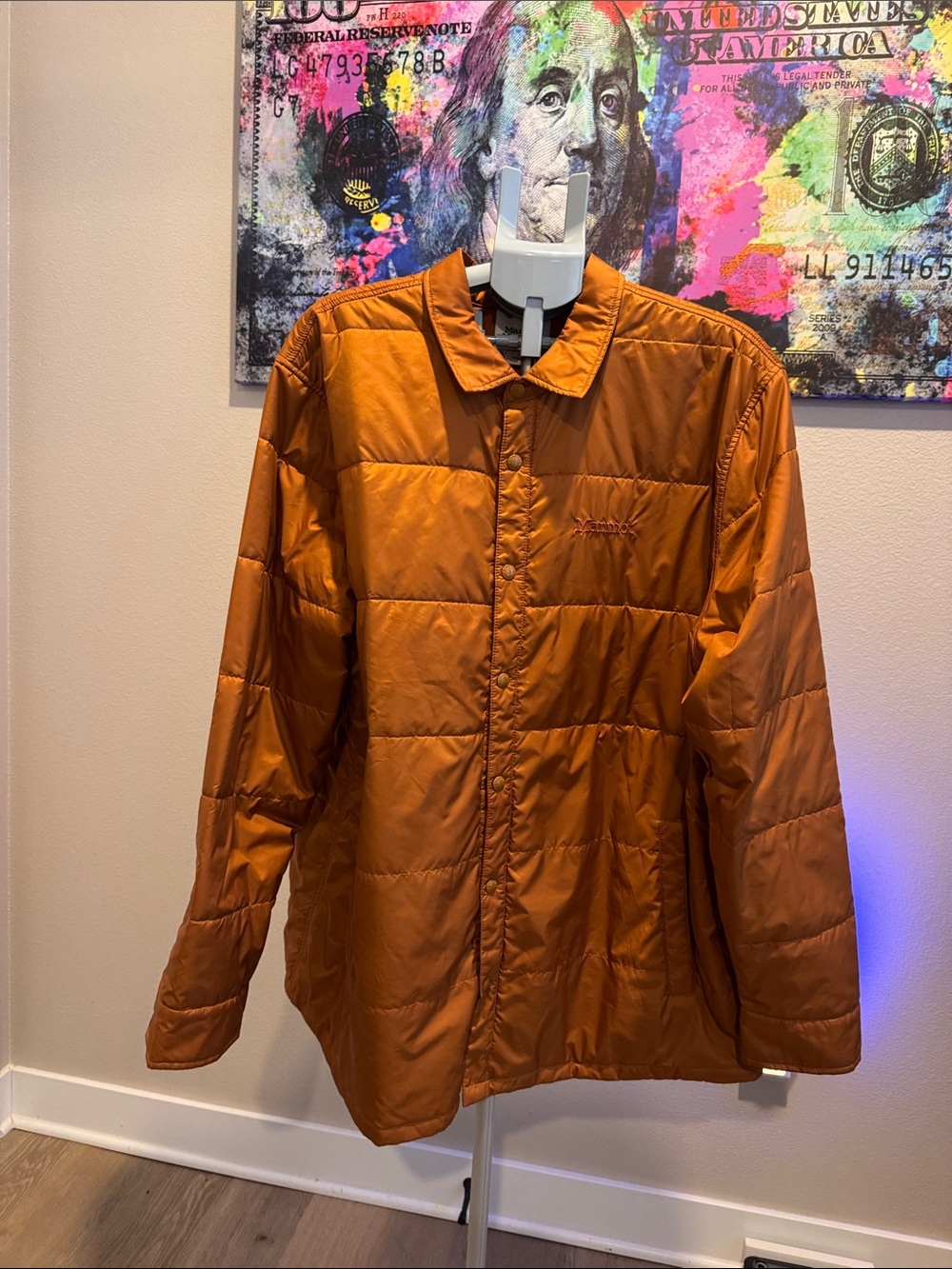 Marmot Orange Quilted Snap-Front Puffer Jacket